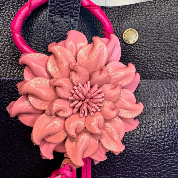 Leather Flower Purse Charm Genuine Leather Pink Flower Bag Charm NEW FAST SHIP - Picture 3 of 8